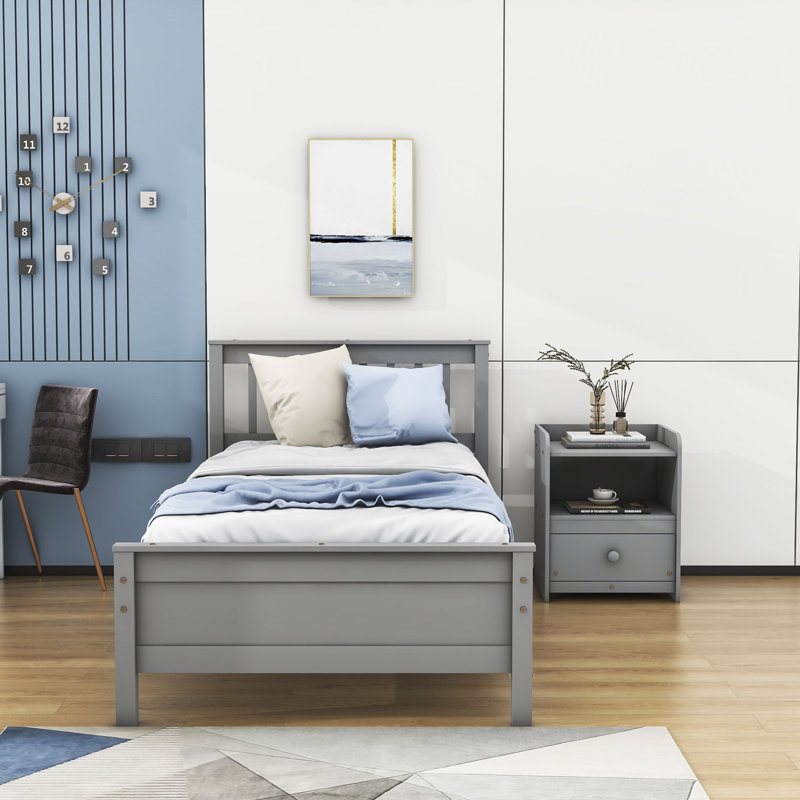 Ebern Designs Wooden Platform Bed Frame With Nightstand Wayfair